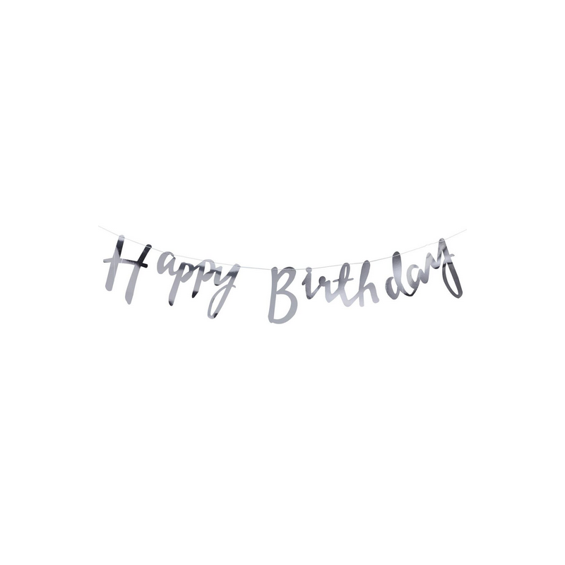 Banderole Happy Birthday Argentée – Party Deco