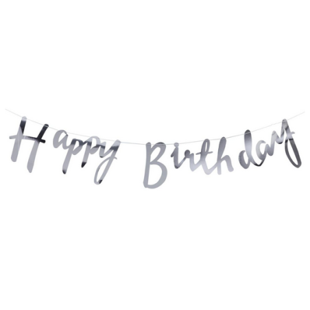 Banderole Happy Birthday Argentée – Party Deco