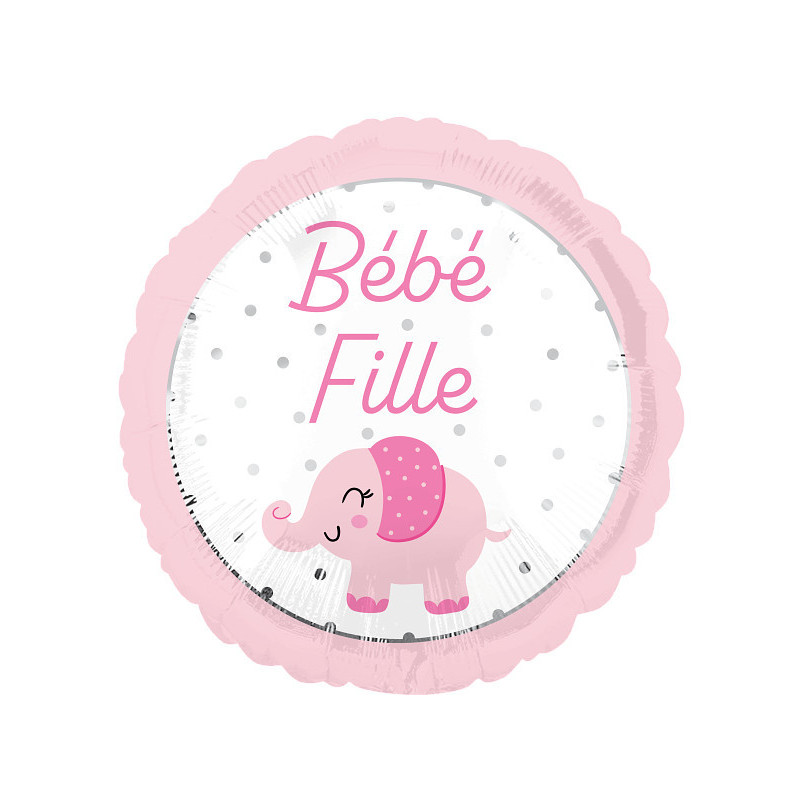 Ballon Rond  Bébé Fille Elephant Rose pastel