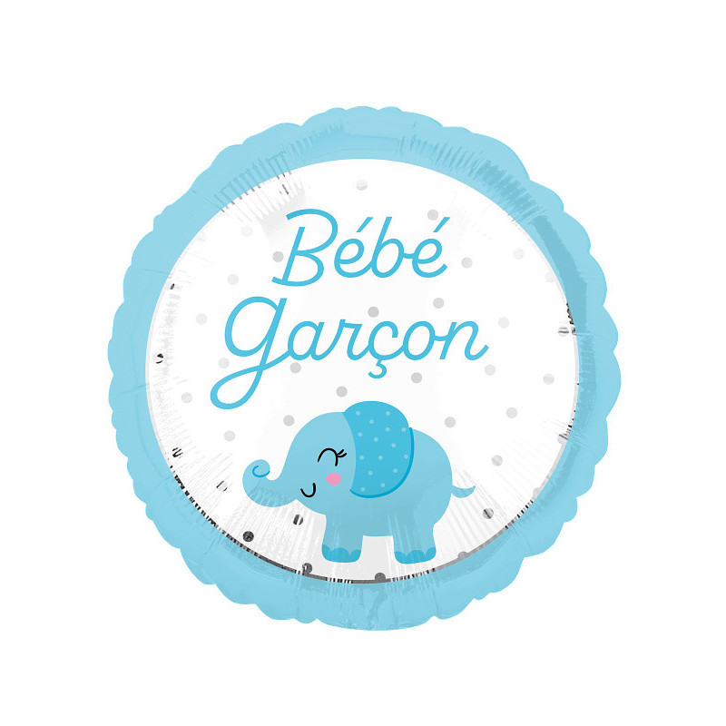 Ballon Rond Bébé Garcon Elephant Bleu Pastel