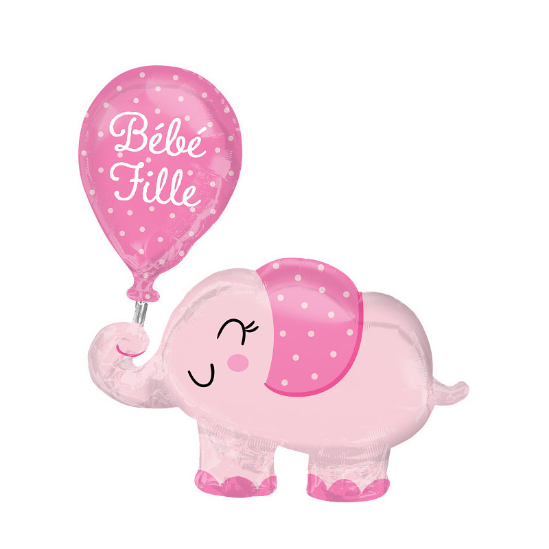 Ballon XL Bébé Fille Eléphant rose pastel SuperShape Anagram