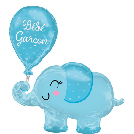 Ballon XL Bébé Garcon Eléphant Bleu pastel