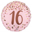 Ballon Rond Anniversaire Rose poudré - 16 ans