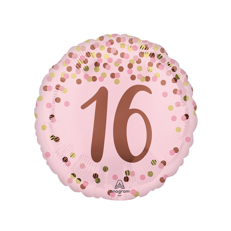 Ballon Rond Anniversaire Rose poudré - 16 ans