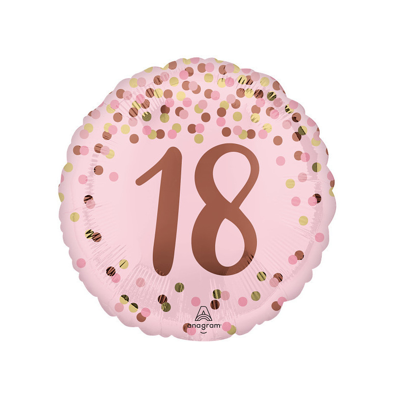Ballon Rond Anniversaire Rose poudré - 18 ans