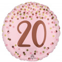 Ballon Rond Anniversaire Rose Poudré - 20 ans