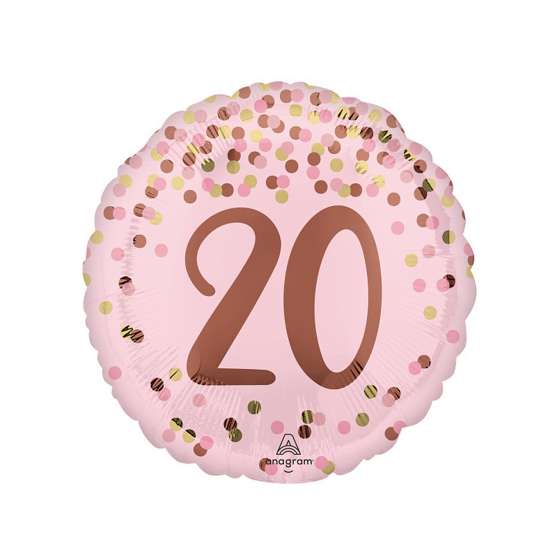 Ballon Rond Anniversaire Rose Poudré - 20 ans