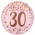 Ballon Rond Anniversaire Rose poudré - 30 ans