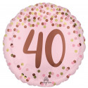 Ballon Rond Anniversaire Rose poudré - 40 ans