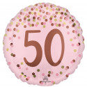 Ballon Rond Anniversaire Rose poudré - 50 ans