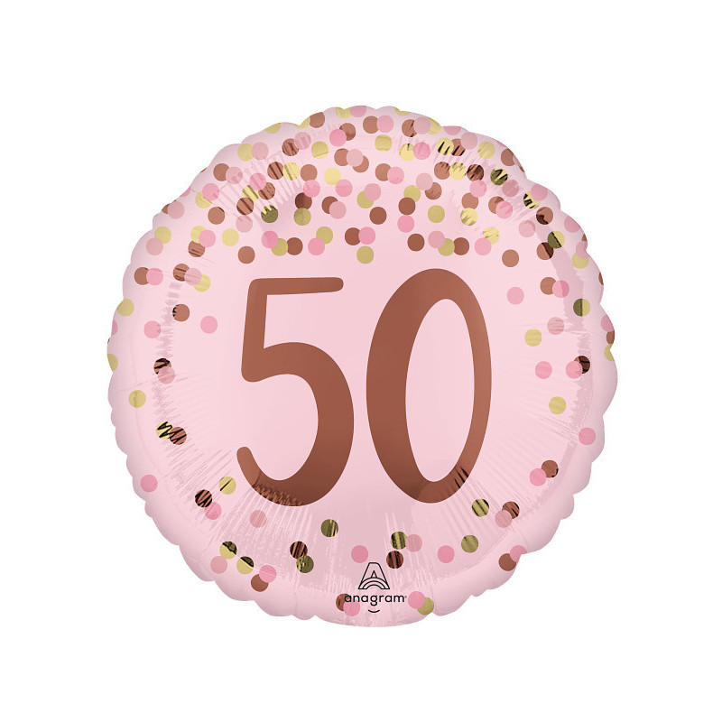 Ballon Rond Anniversaire Rose poudré - 50 ans