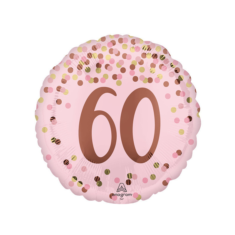Ballon Rond Anniversaire Rose poudré - 60 ans