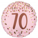 Ballon Rond Anniversaire Rose poudré - 70 ans