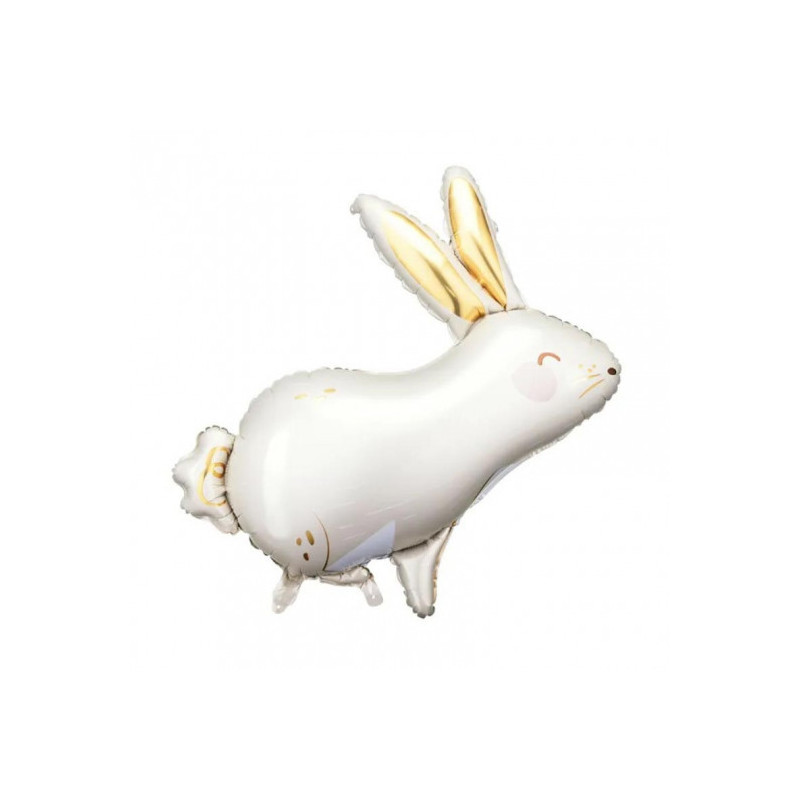 Ballon Lapin Blanc et Doré Chromé en Alu