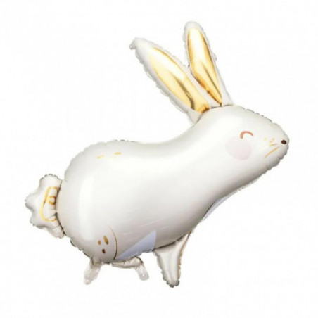 Ballon Lapin Blanc et Doré Chromé en Alu