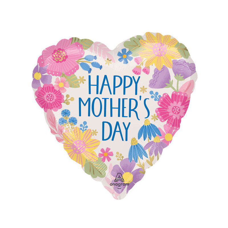 Ballon Coeur Fête des Mères et fleurs - Happy Mother's Day Botanical Lines Anagram