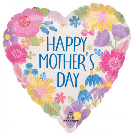 Ballon Coeur Fête des Mères et fleurs - Happy Mother's Day Botanical Lines Anagram