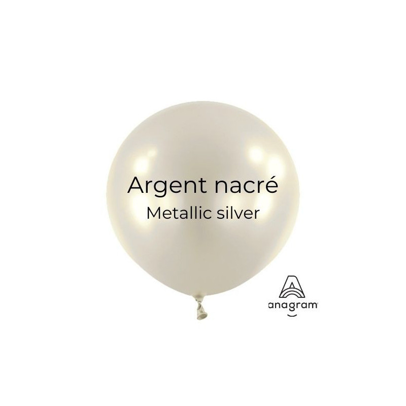 Ballons latex 11" ROND - 28CM  - Argent nacré Metallic Silver Anagram