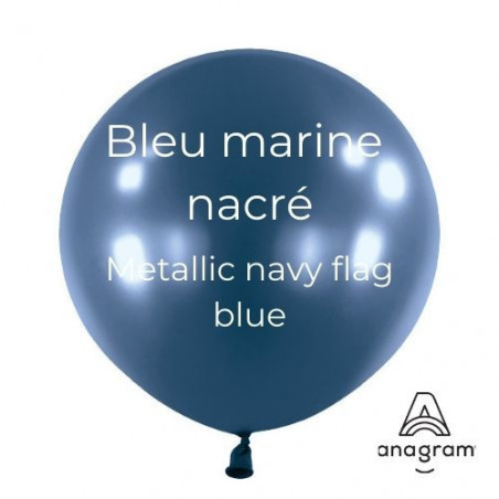 Ballons latex  24" ROND - 60CM - Bleu marine nacré Metallic Navy Flag Blue Anagram