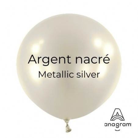 Ballons latex 24" ROND - 60CM  - Argent nacré Pearl Silver Anagram
