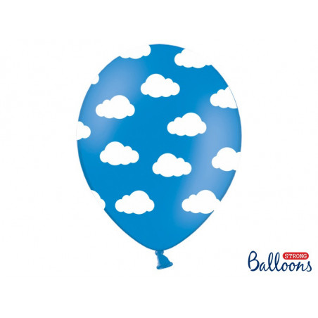 Ballons latex Bleu Nuages Blancs