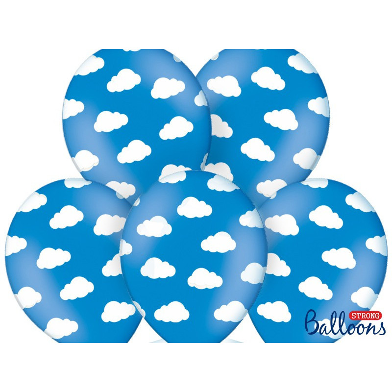 Ballons latex Bleu Nuages Blancs
