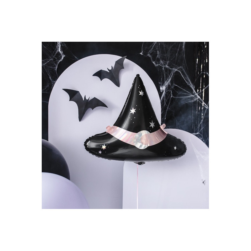 Ballon Mylar Chapeau de Sorcière – Noir Holographique – 66 x 57 cm