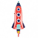 Ballon Alu XL Fusée Rocket Rouge et Bleu Brillant - Party Deco