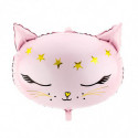 Ballon Aluminium XL Mylar – Tête de Chaton Rose & Doré – 48 x 36 cm – PartyDeco