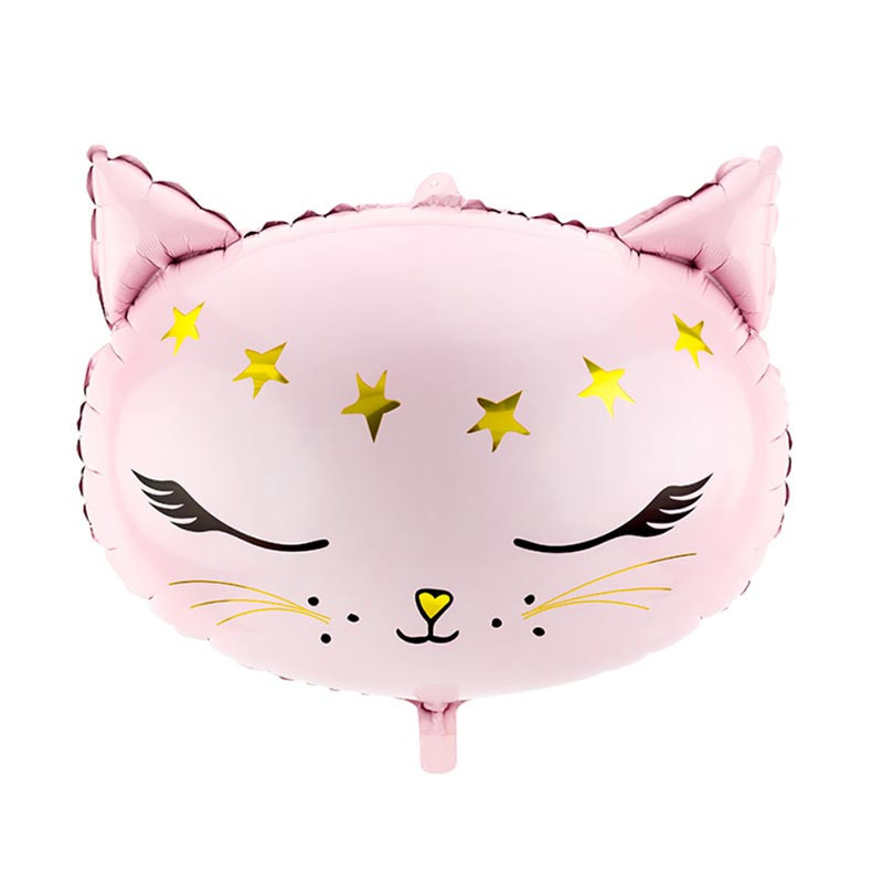 Ballon Aluminium XL Mylar – Tête de Chaton Rose & Doré – 48 x 36 cm – PartyDeco