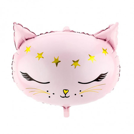 Ballon Aluminium XL Mylar – Tête de Chaton Rose & Doré – 48 x 36 cm – PartyDeco