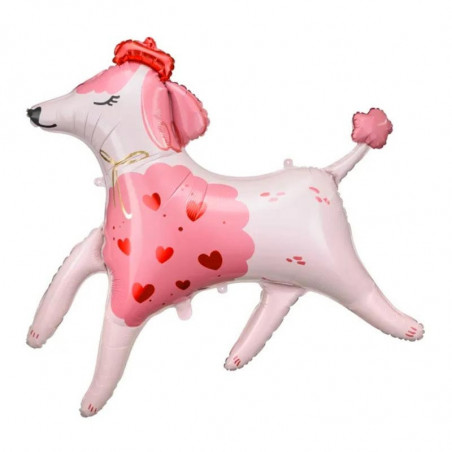 Ballon Aluminium XL Mylar – Chien Caniche Rose & Rouge avec Cœurs – PartyDeco