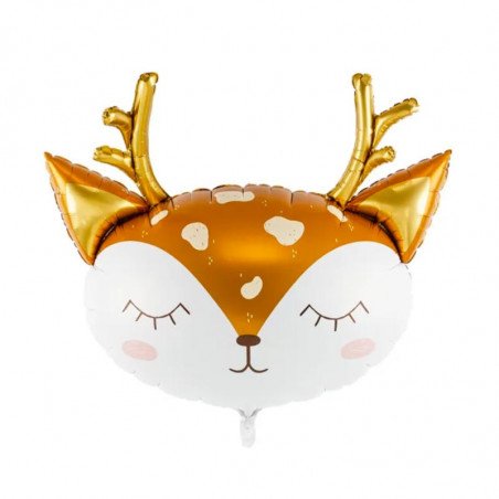 Ballon Alu XL Tête de Cerf Marron et Doré Chromé - Party Deco