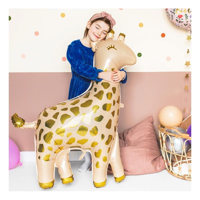 Ballon Alu XL Girafe Crème et Doré Chromé - Party Deco