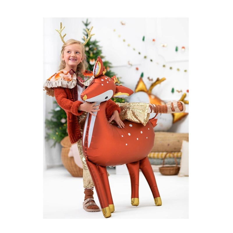 Ballon Alu XL Cerf Givré Marron Animal de la forêt - Party Deco