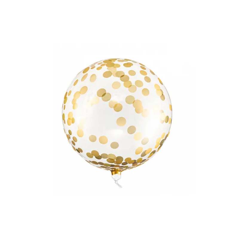 Ballon Cristal Imprimé de Confettis Dorés - Party Deco