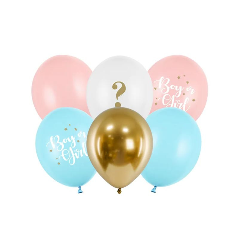 Sachet de 6 Ballons Latex Gender Reveal Boy or Girl ?