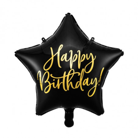 Ballon Mylar Happy Birthday – Noir avec Sérigraphie Dorée – 40 cm – PartyDeco