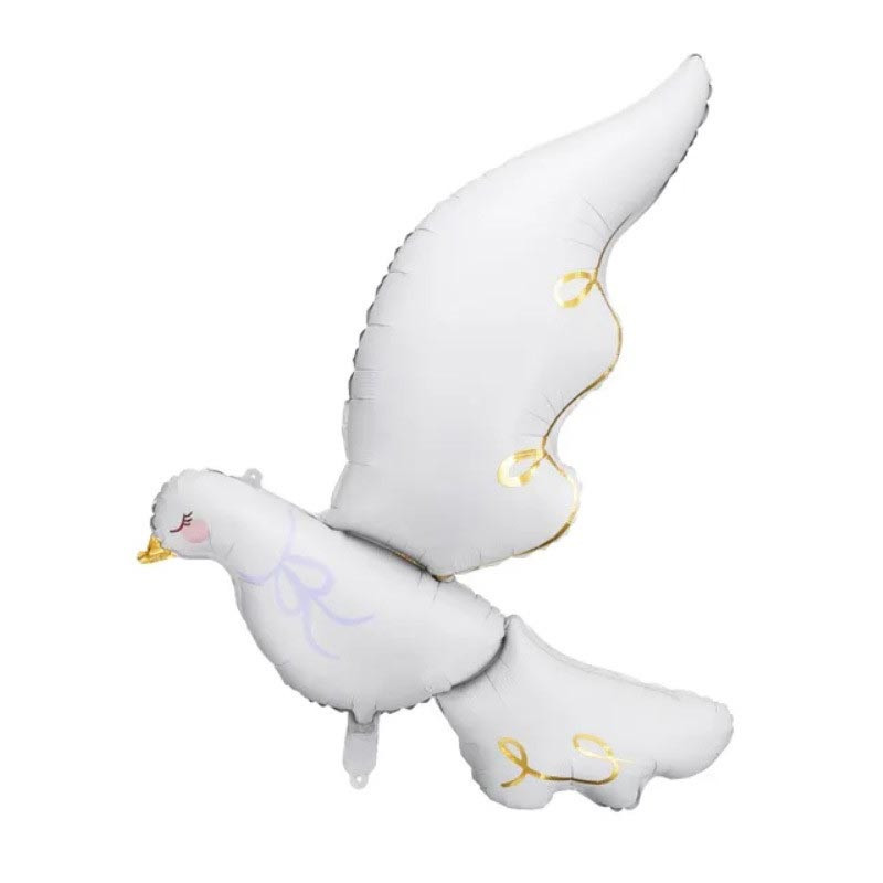 Ballon Aluminium Colombe Blanc avec Détails Doré Chromé - Party Deco