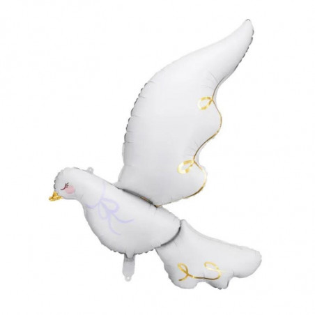Ballon Aluminium Colombe Blanc avec Détails Doré Chromé - Party Deco