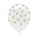 Ballons Latex Blanc avec Étoiles Dorées – Lot de 6 – Party Déco