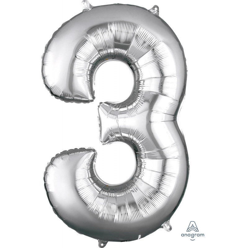 Ballon Alu Chiffre 3 Trois - Argent Anagram