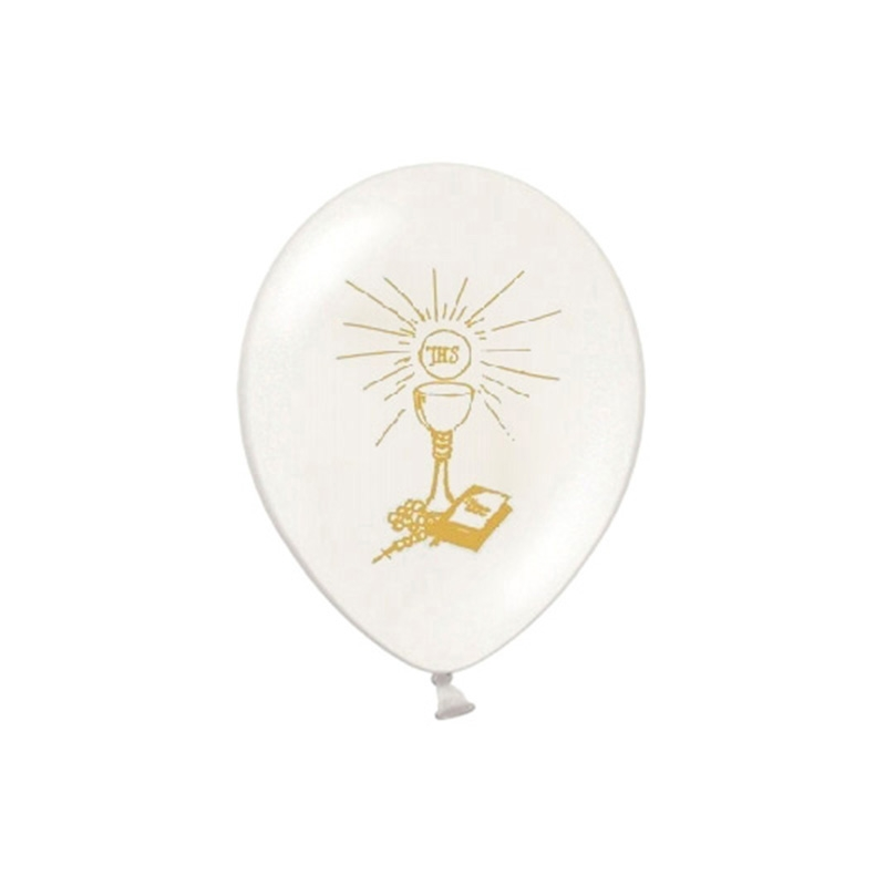 Ballons Latex Première Communion Blanc & Doré – Party Déco