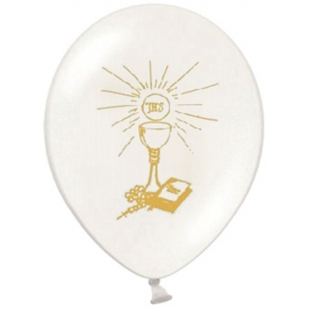Ballons Latex Première Communion Blanc & Doré – Party Déco
