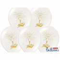 Ballons Latex Première Communion Blanc & Doré – Party Déco