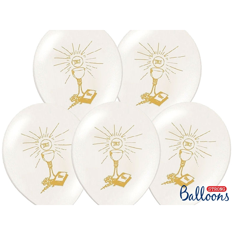 Ballons Latex Première Communion Blanc & Doré – Party Déco