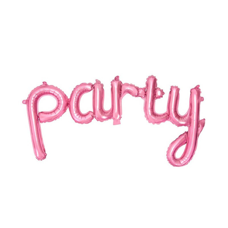 Ballon Mot "Party" Lettres Cursives Rose – PartyDeco