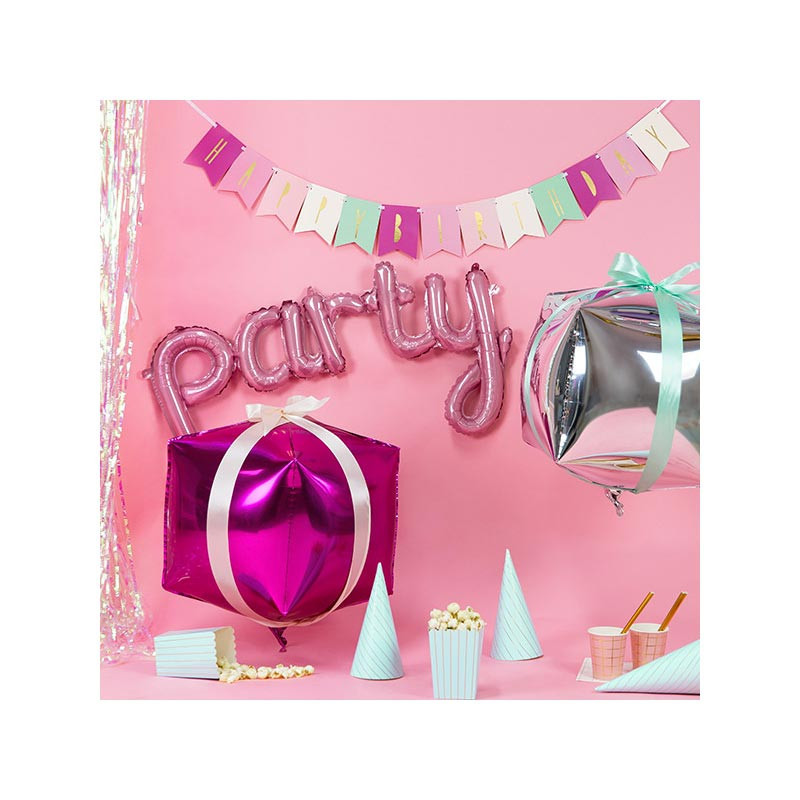 Ballon Mot "Party" Lettres Cursives Rose – PartyDeco