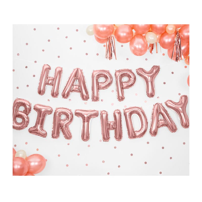 Ballons Lettres « Happy Birthday » – PartyDeco – Rose Gold