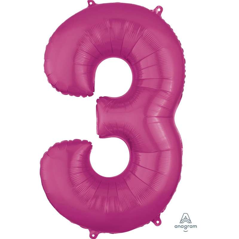 Ballon Alu Chiffre 3 Trois - Rose Fuchsia Anagram